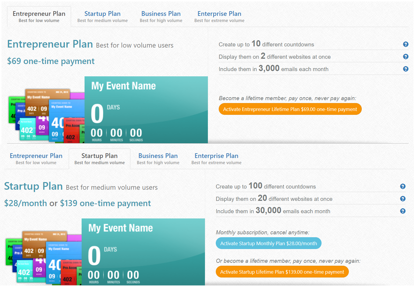 Entrepreneur and Startup plans at Countingdownto