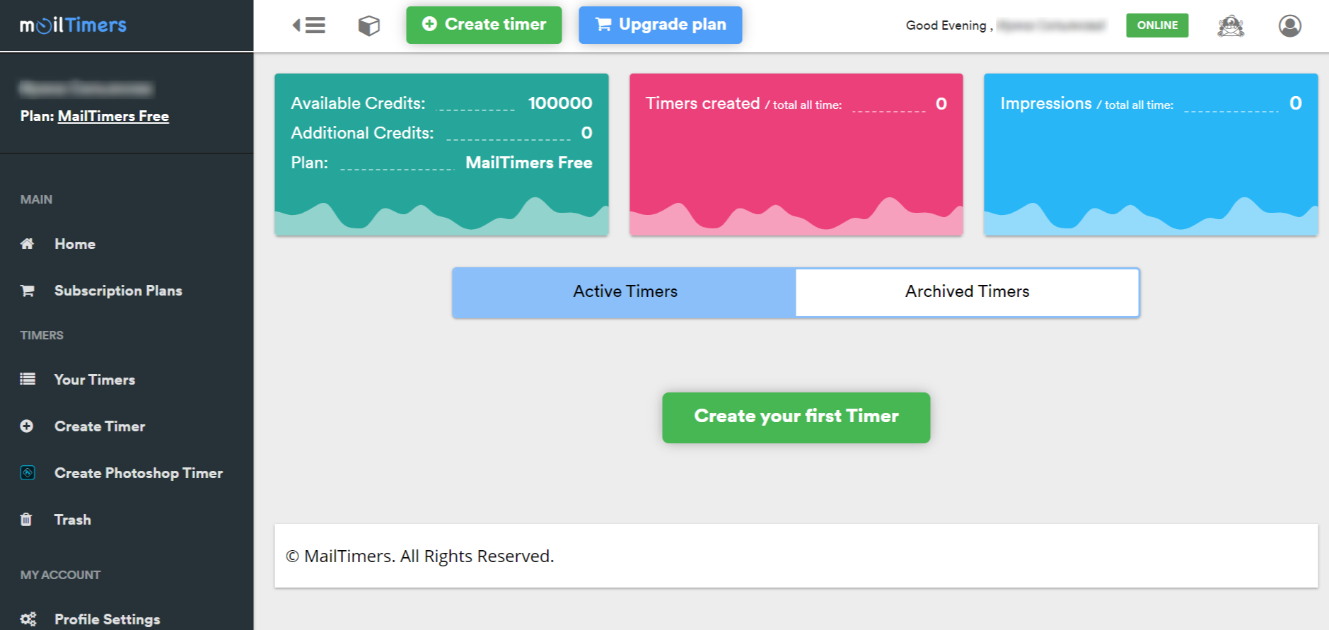 MailTimers dashboard