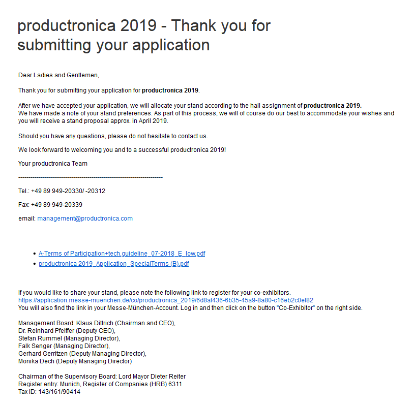 application confirmation email application confirmation email