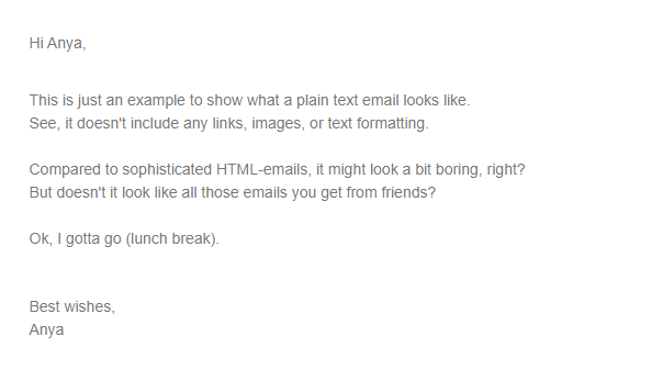text-only email example