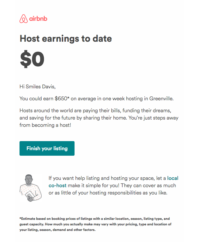 Airbnb re-engagement email example