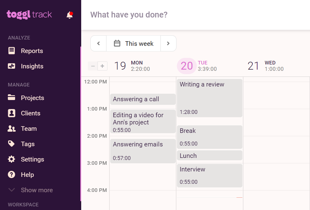 toggl time-management tool