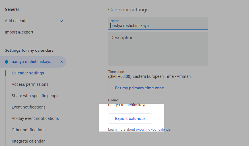 exporting calendar from Google Calendar