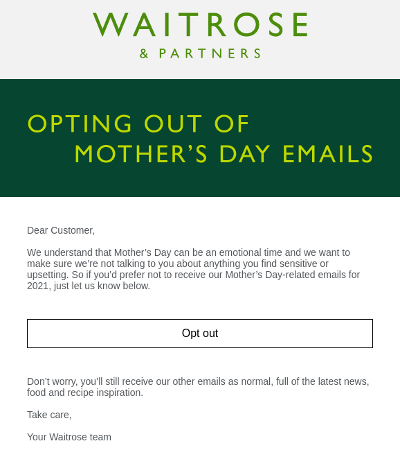 mother's day email example