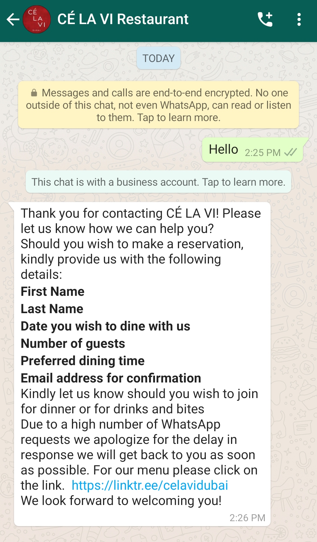 whatsapp chatbot for restaurants
