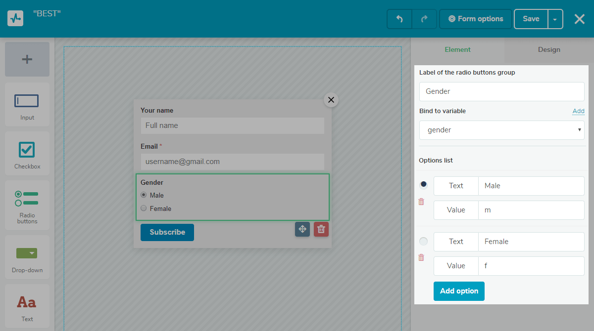 Radio buttons settings
