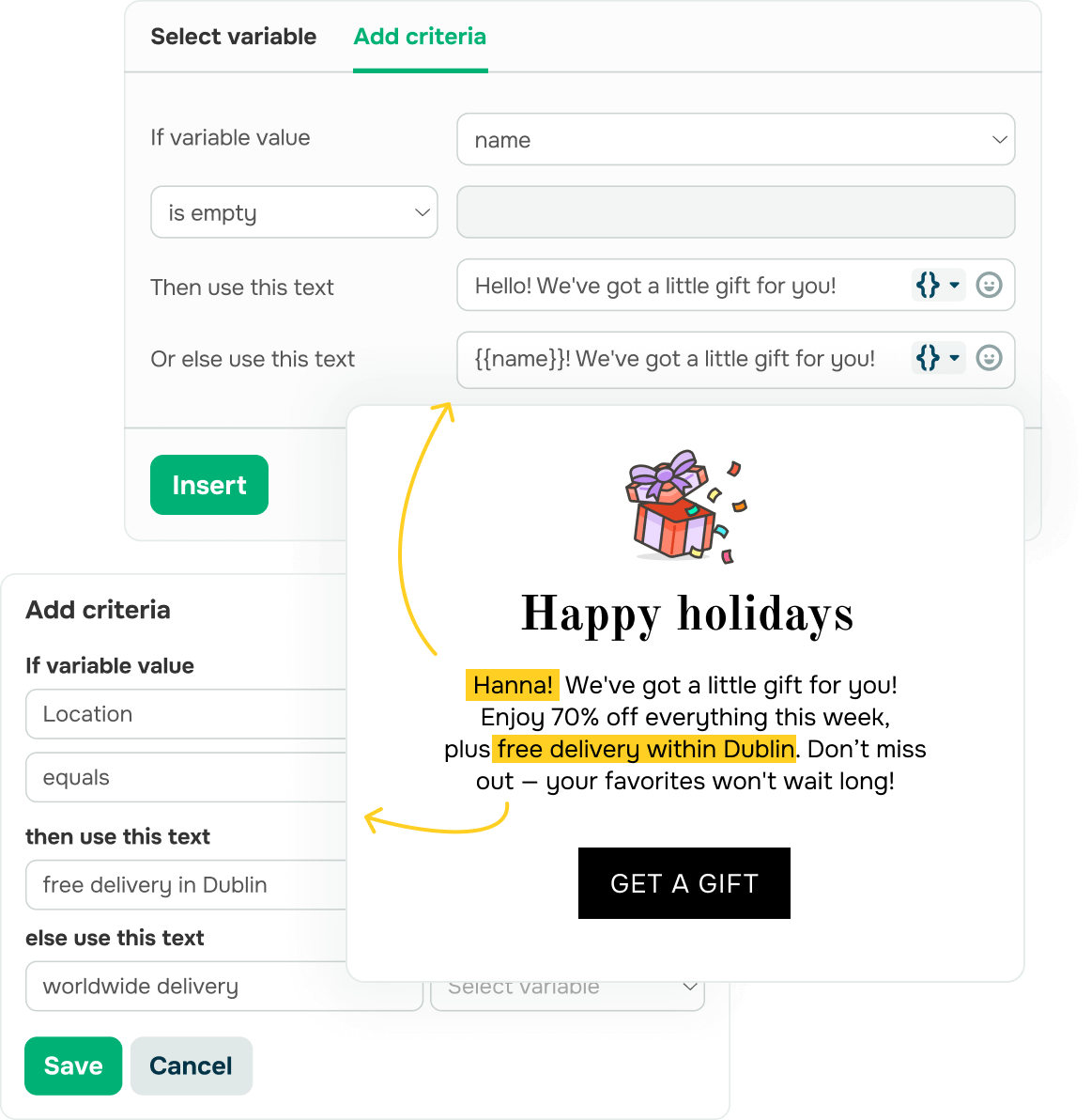 Personalizza la copia dell’email e le linee oggetto