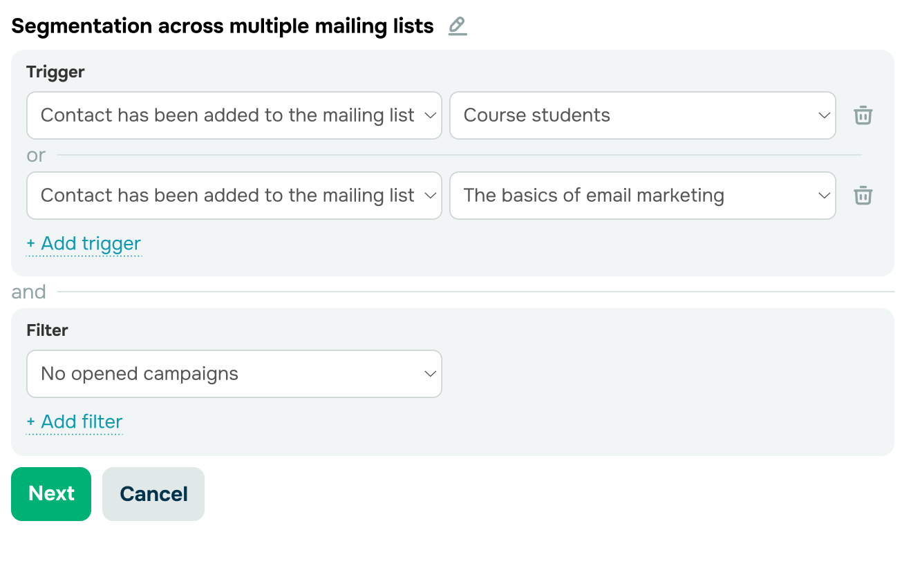 Segmenta gli iscritti su più mailing list
