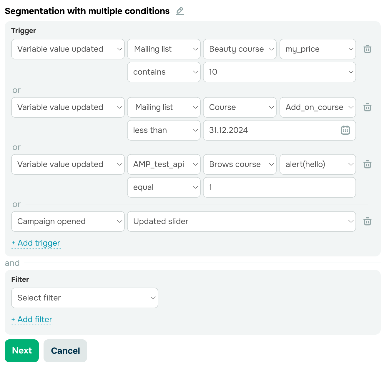 Segmenta gli iscritti in più mailing list utilizzando le variabili