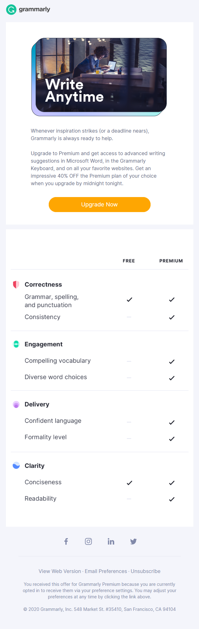 Grammarly's lead nurturing email