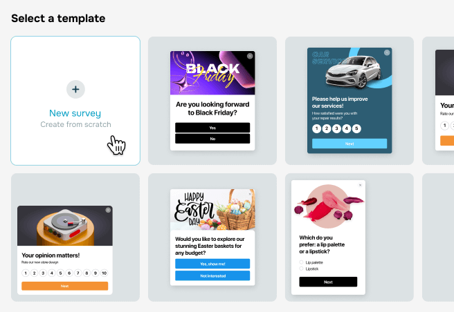 Crea il tuo sondaggio popup con il nostro intuitivo builder trascina e rilascia