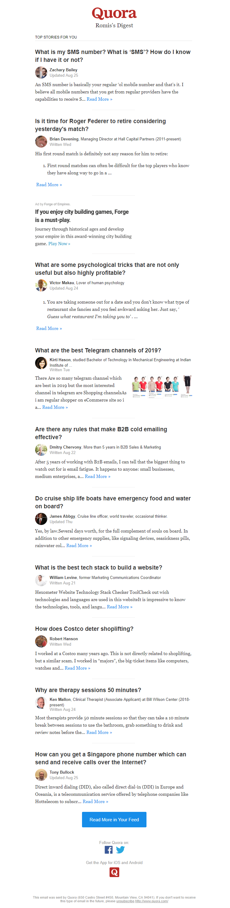 Quora personalized digest
