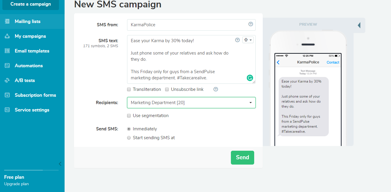 Send SMS campaign