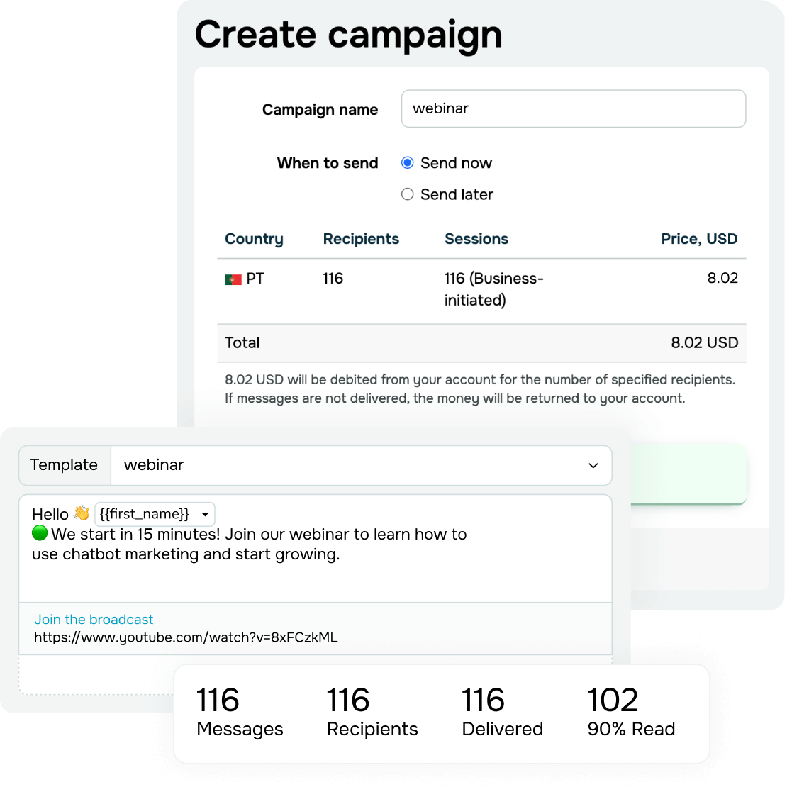 Send campaigns through the official WhatsApp Business API