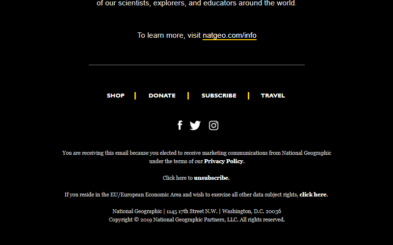 National Geographic unsubscribe link