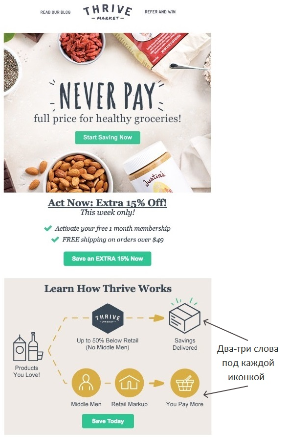 Пример инфографики в письме от Thrive Market