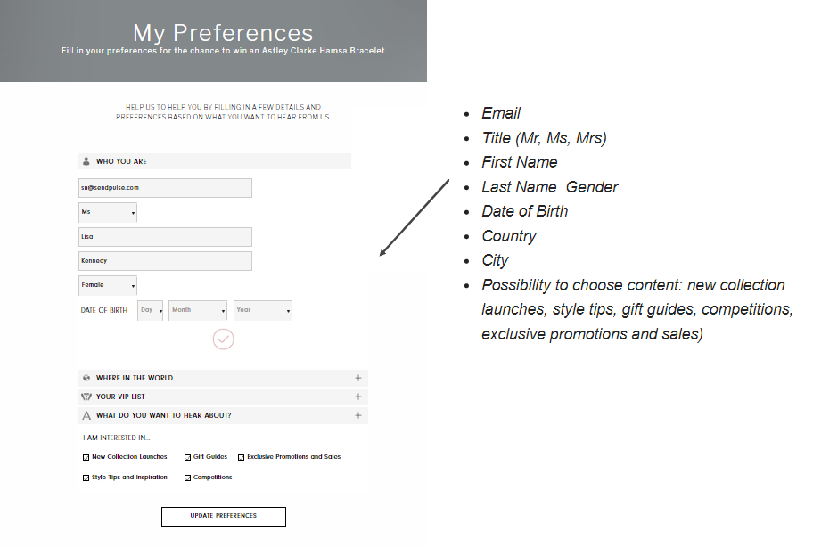 My Preferences Page
