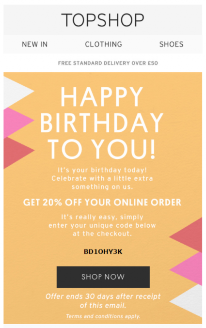birthday email offer