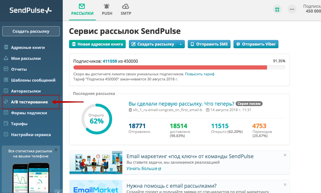 A/B тест в SendPulse A/B тест в SendPulse