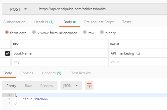 Создание адресной книги в SendPulse через API