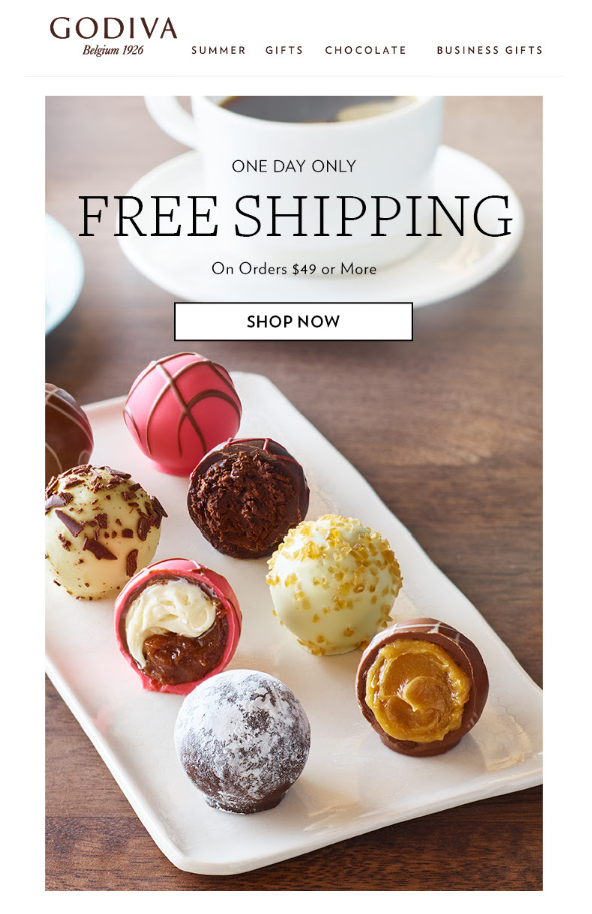 Кликабельная картинка в письме от Godiva