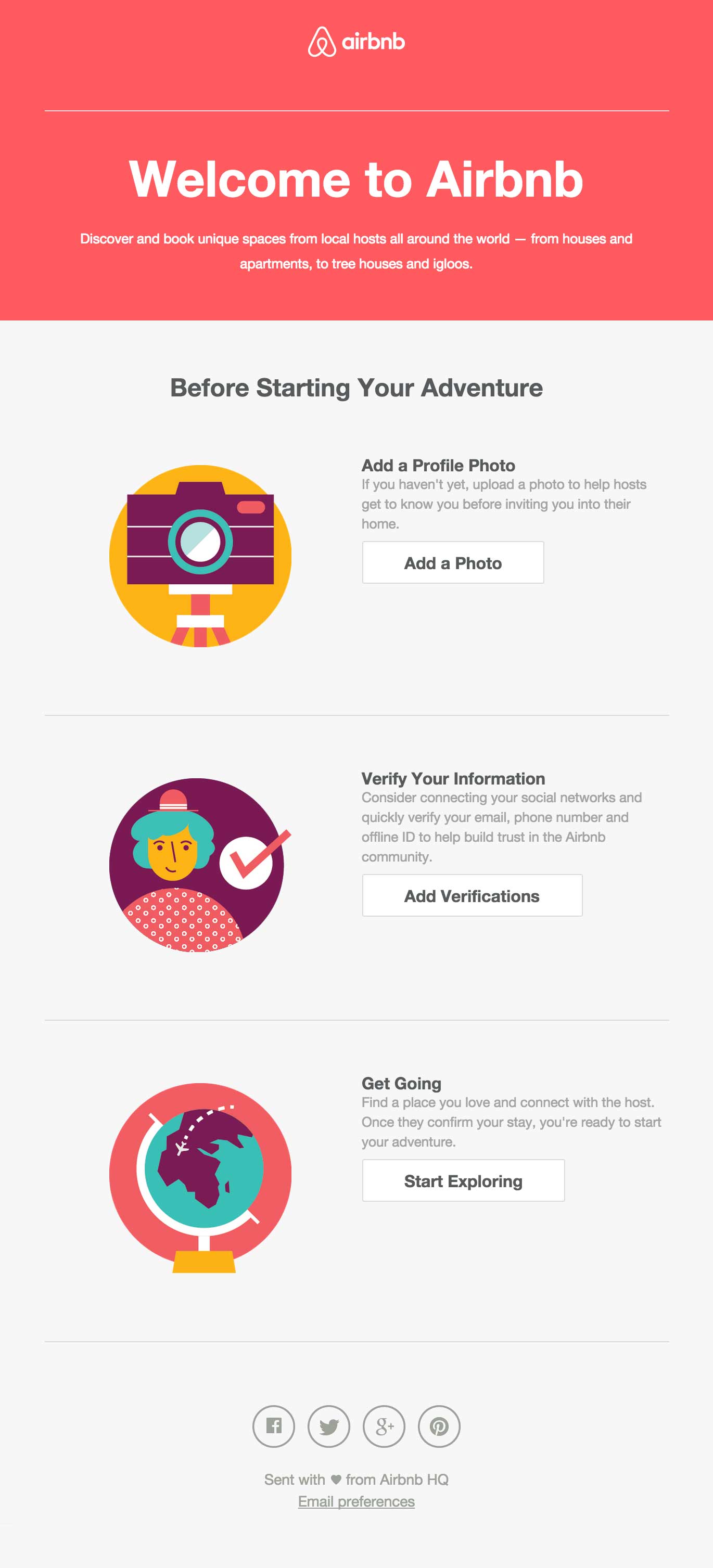 Приветственное письмо от Airbnb