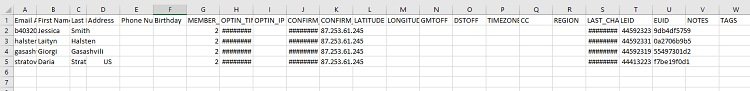 CSV file with exported contacts