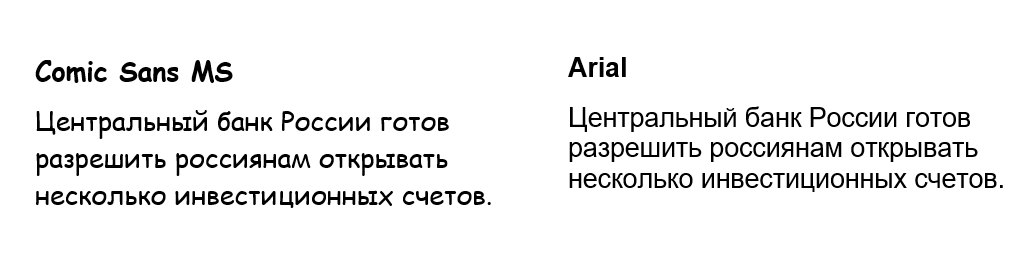 Сравнение шрифтов Comic Sans MS и Arial