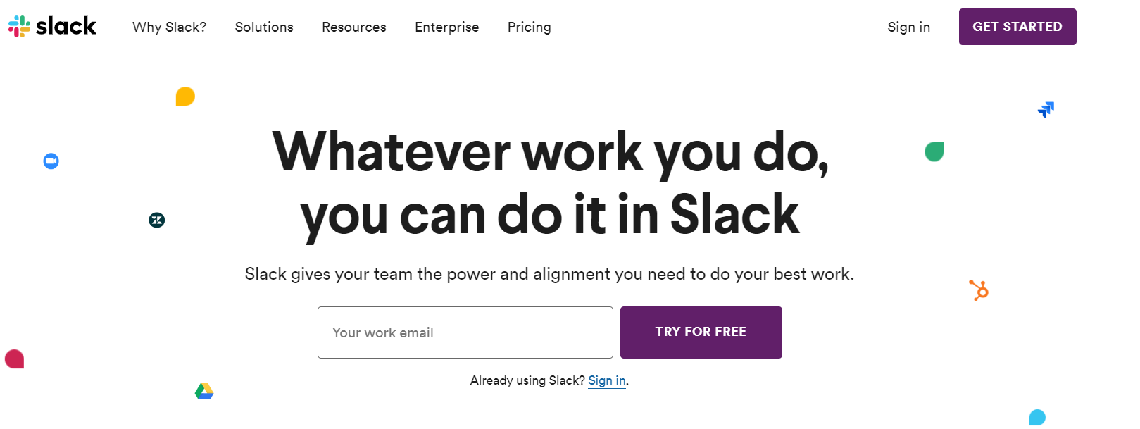 slack website call to action on desktop