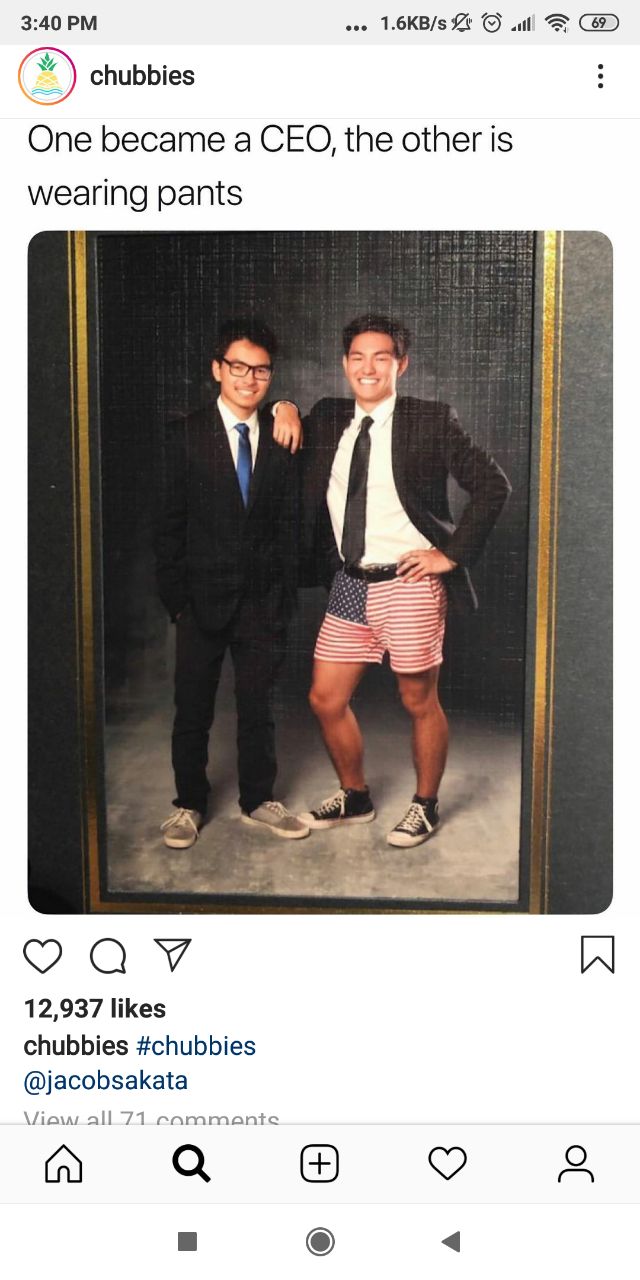 Example of Chubbies’ tone of voice on Instagram
