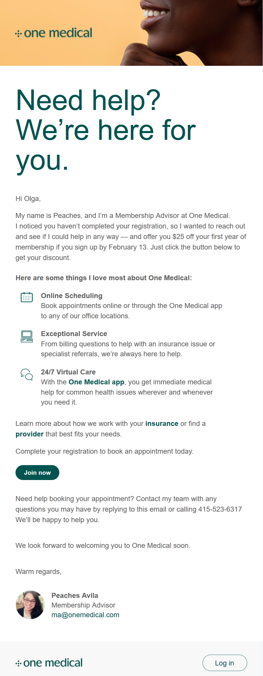 Красивый дизайн триггерного письма от One Medical