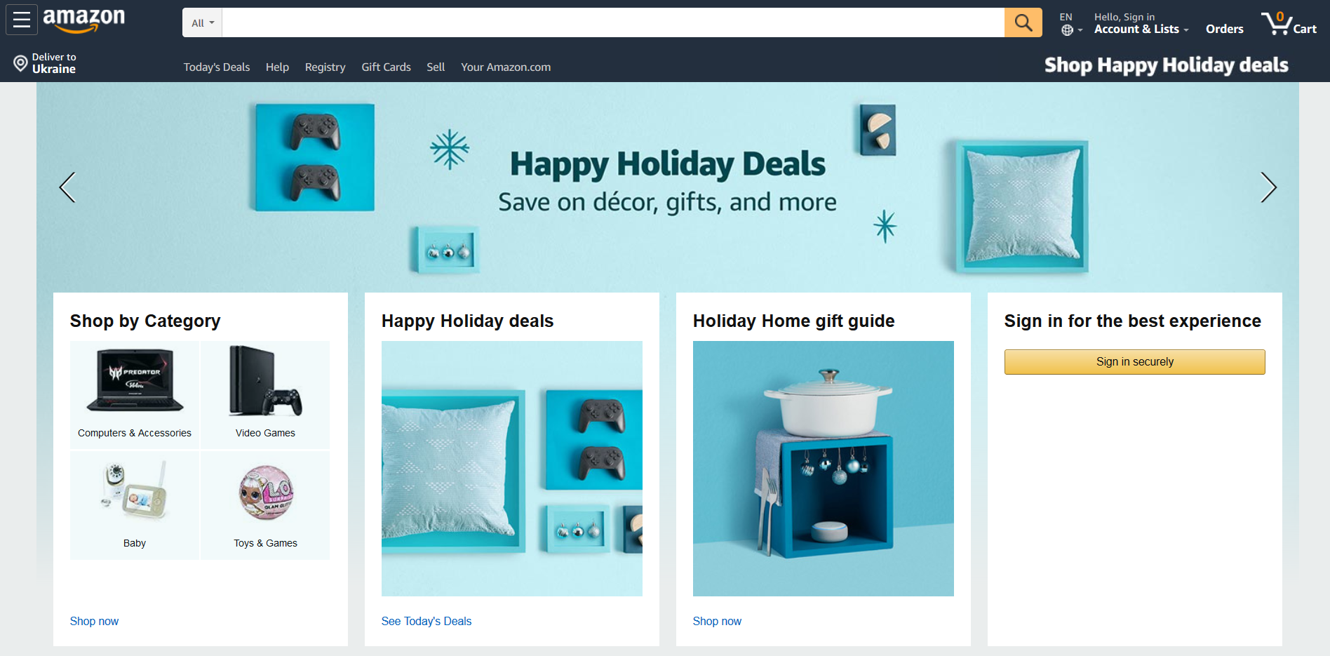 Главная страница Amazon