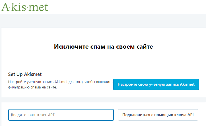 Страница для ввода ключа API Страница для ввода ключа API