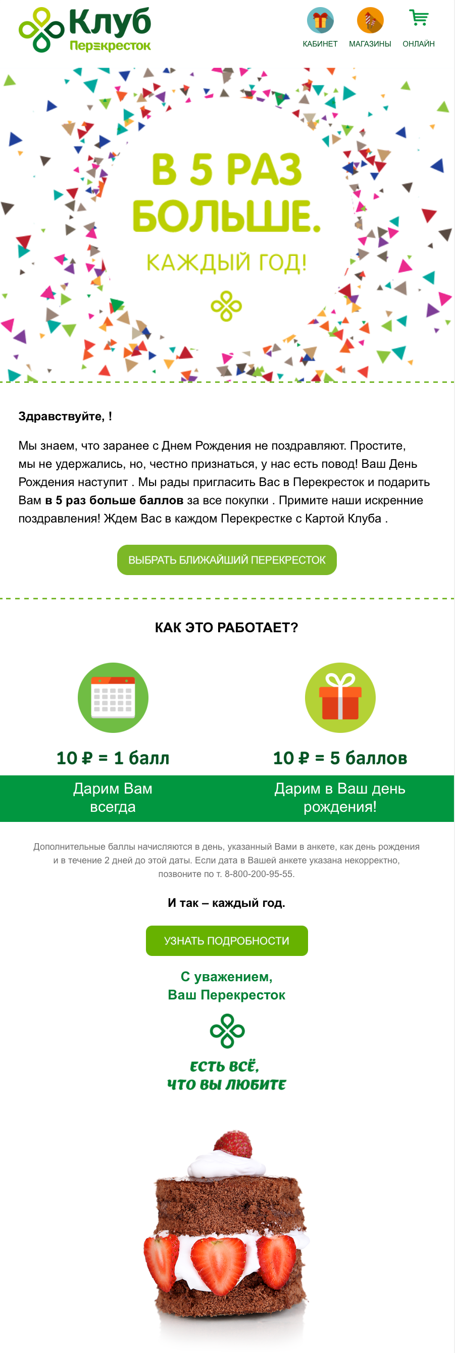Рассылка от онлайн-супермаркета «Перекресток»