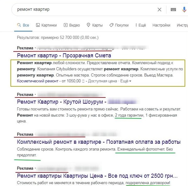 Поисковая выдача в Google