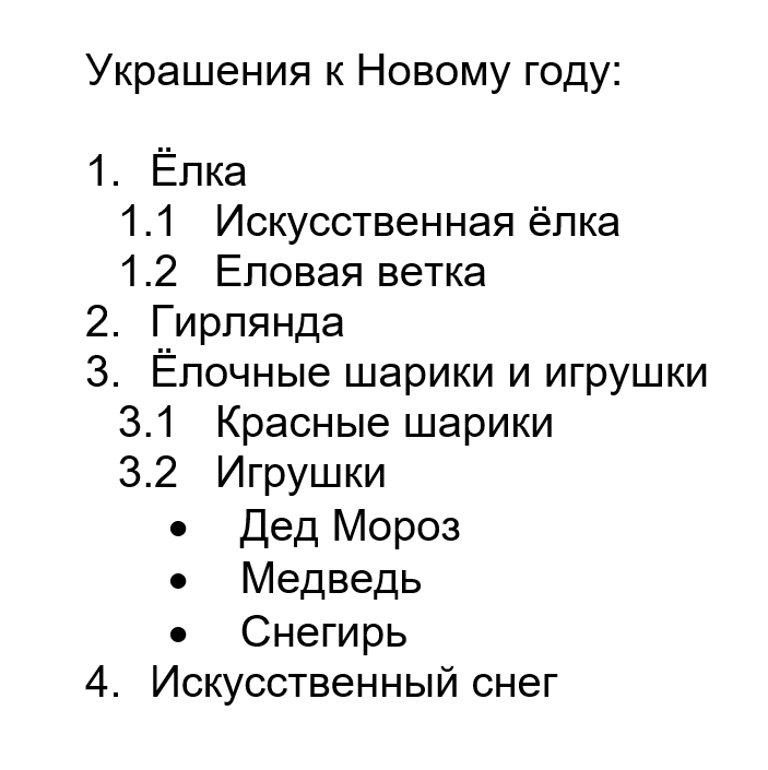 Пример многоуровневого списка