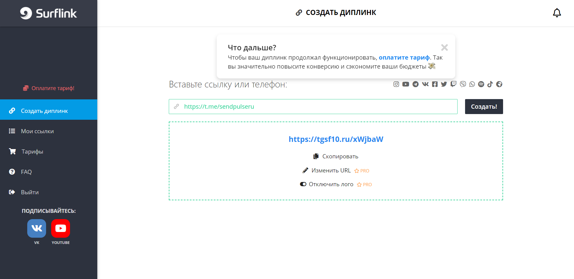 Личный кабинет в Surflink