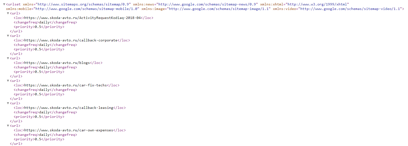 Пример sitemap.xml