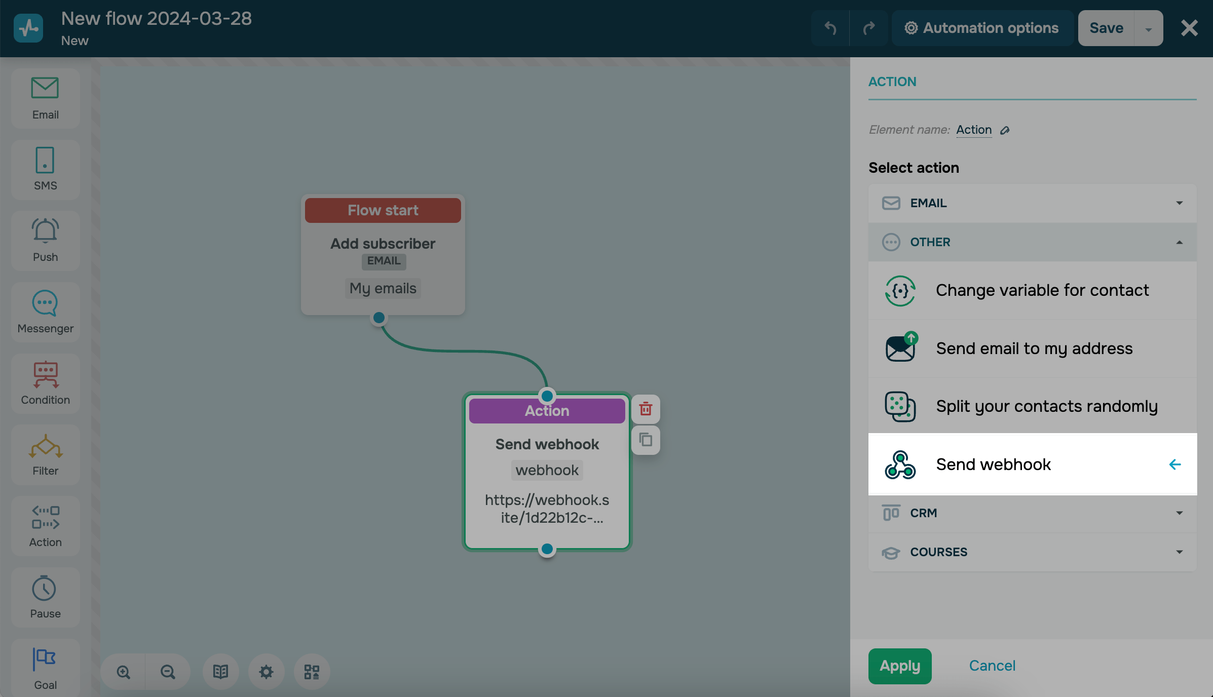 Webhook settings in A360