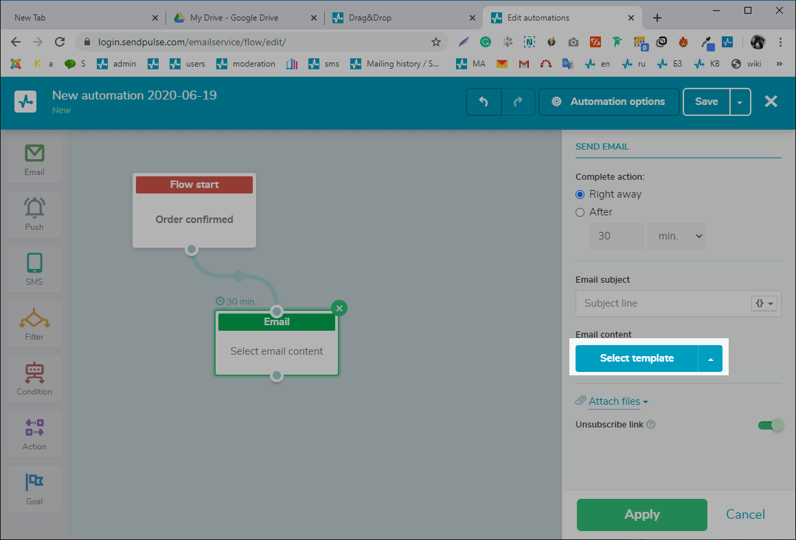 add temnplate adding template to the flow