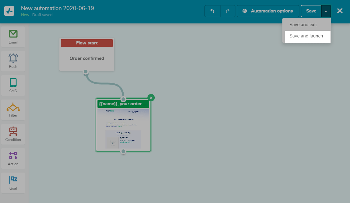 save and run button to launch flow