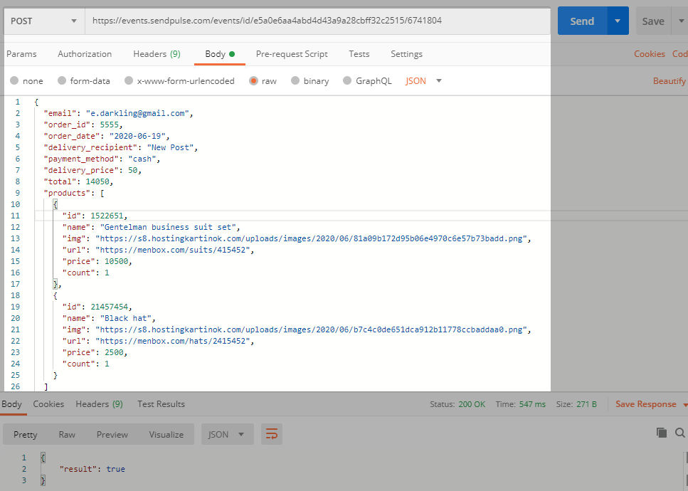 testing post request via postman sending emails via postman