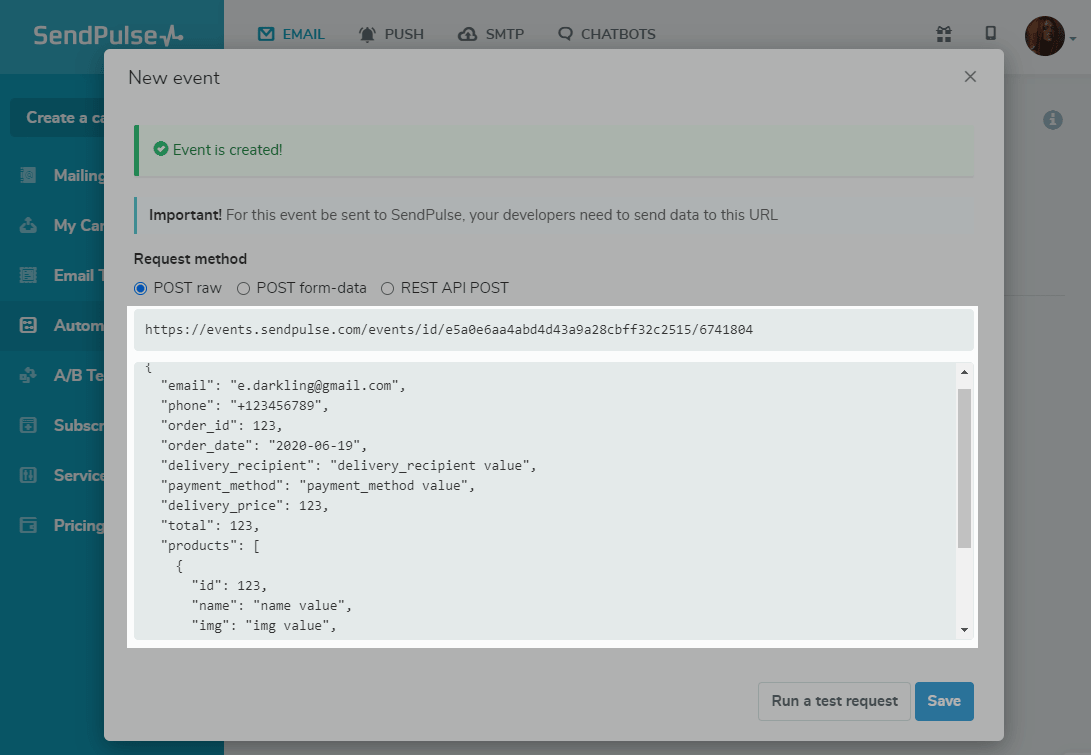 copy url for an event copying data for an event