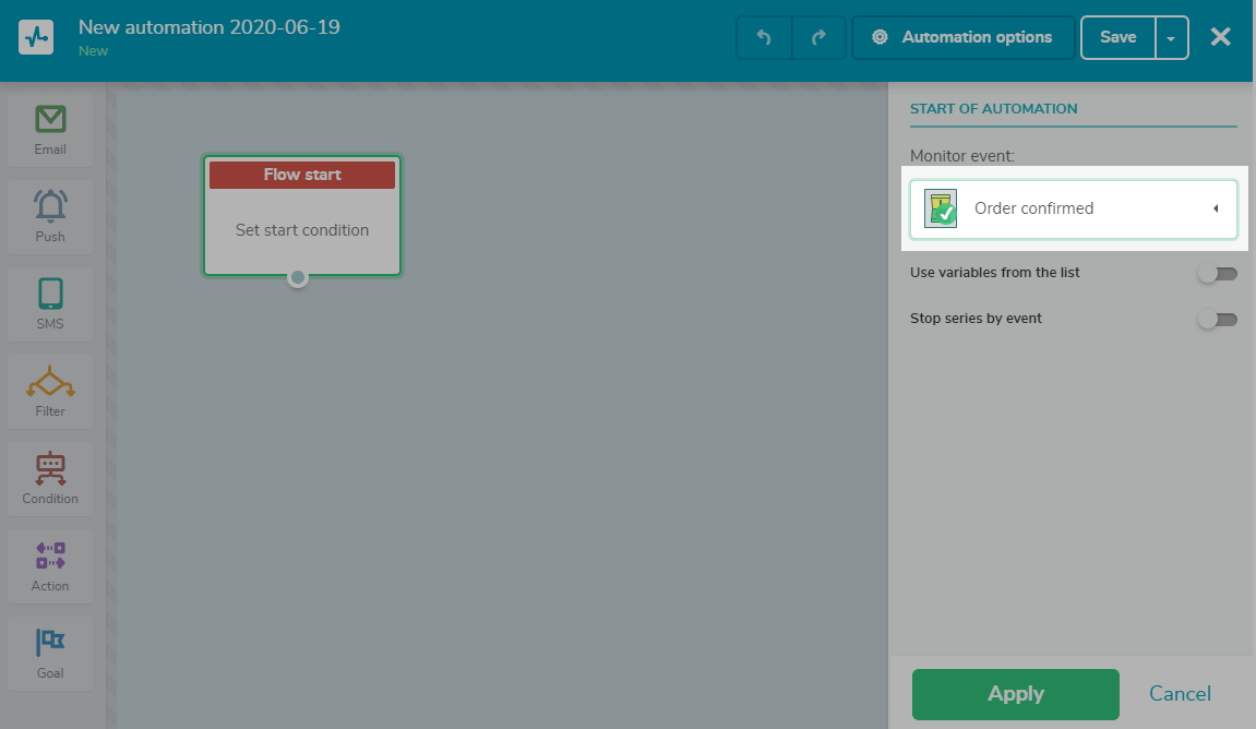 add event of the flow adding start element