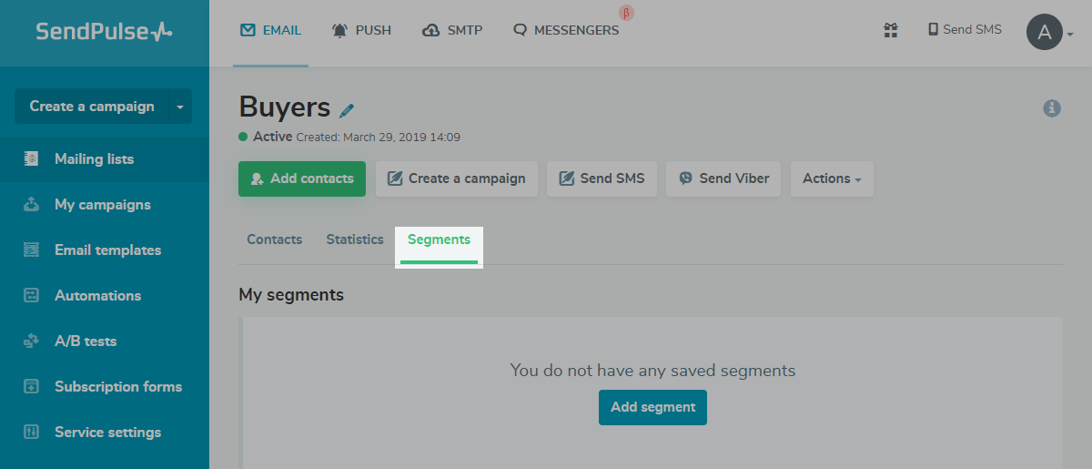 Segments in a mailing list