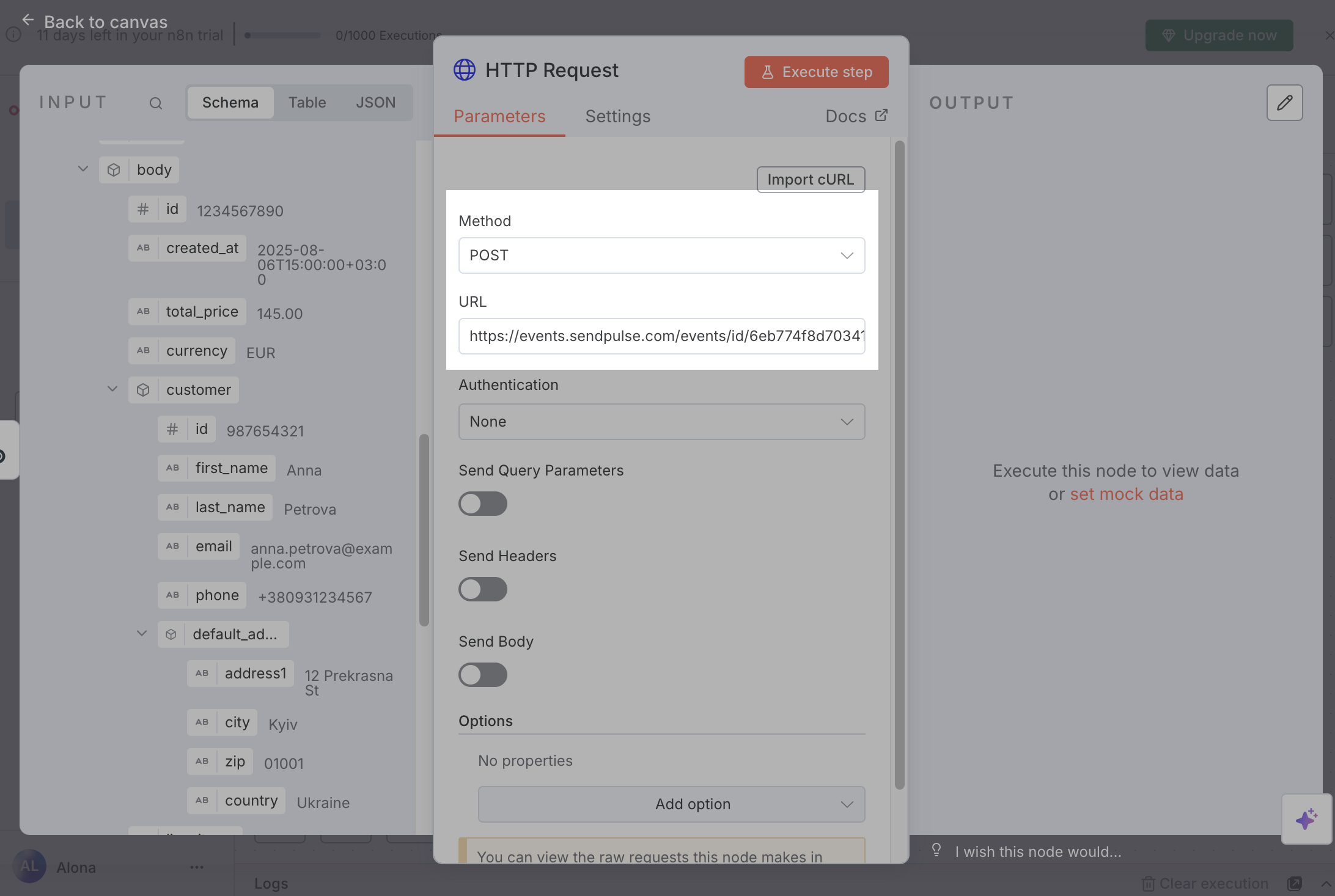 n8n HTTP Request configuration