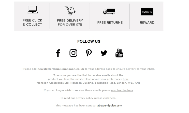 Social media buttons in the email