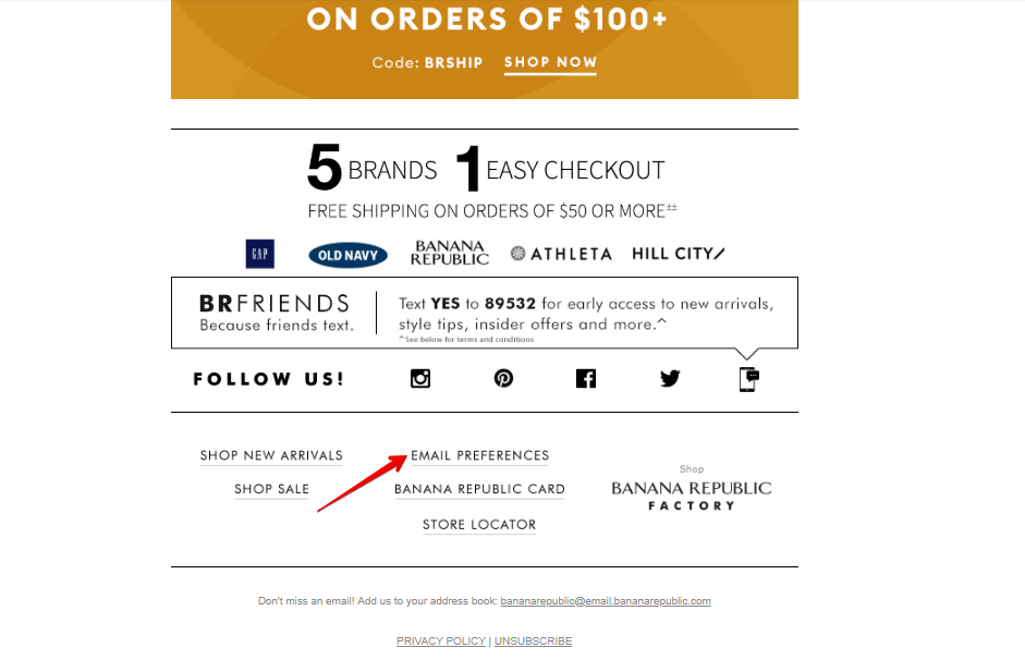 Email with the link to the email preference center Email with the link to the email preference center