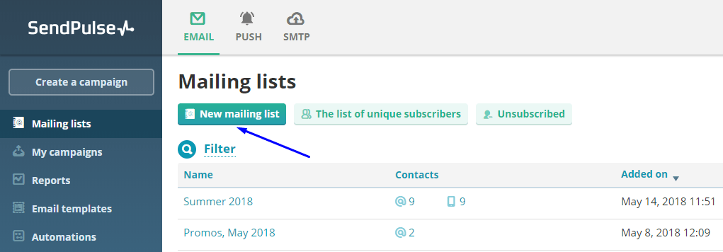 How to create a mailing list with names of the recipients | SendPulse