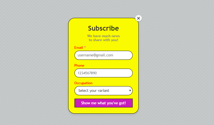 Subscription form Subscription form